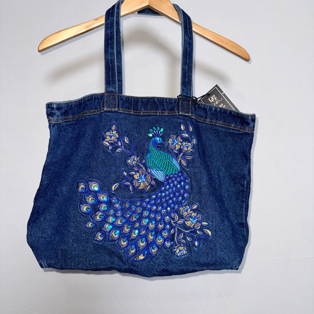 DG2 Diane Gilman 30th Anniversary Embroidered Denim Tote Bag Blue NWT Purse Boho